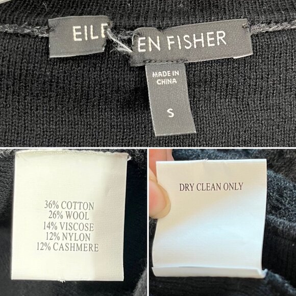 Eileen Fisher Black, Grey cropped Wool & Cashmere Open Cardigan Size S - Picture 8 of 8